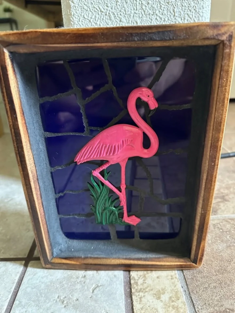 Tiled Wooden Hanging Pink Flamingo Art Wall Decoration